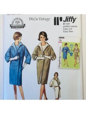 Simplicity S9883 Vintage 1960s Reversible Clutch Coat Reprint Sewing Pattern FF